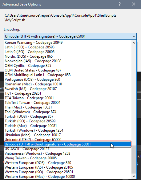 Saving files with different encoding in Visual Studio 2019 - // ITNiels |  Tech-Blog //